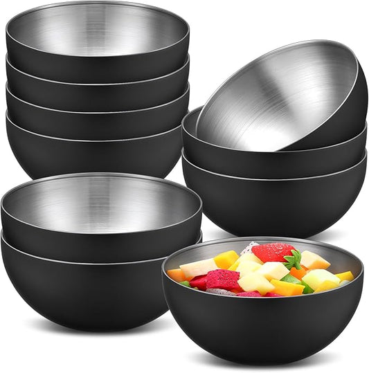Nuogo 10 Pcs Stainless Steel Mixing Bowls Decorative Esthetician Bowls for Thanksgiving Christmas First Holy Communion Wedding Baking Prepping Serving Facial Salad Fruit Candy(5.9 Inch,Black)