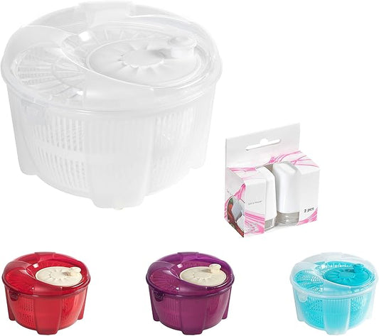 Mabel Home Salad Spinner, Salad Tosser and Mixer, 5,5 Quart, Vegetable Spinner -EXTRA Salt&Pepper Shaker inc. (White)