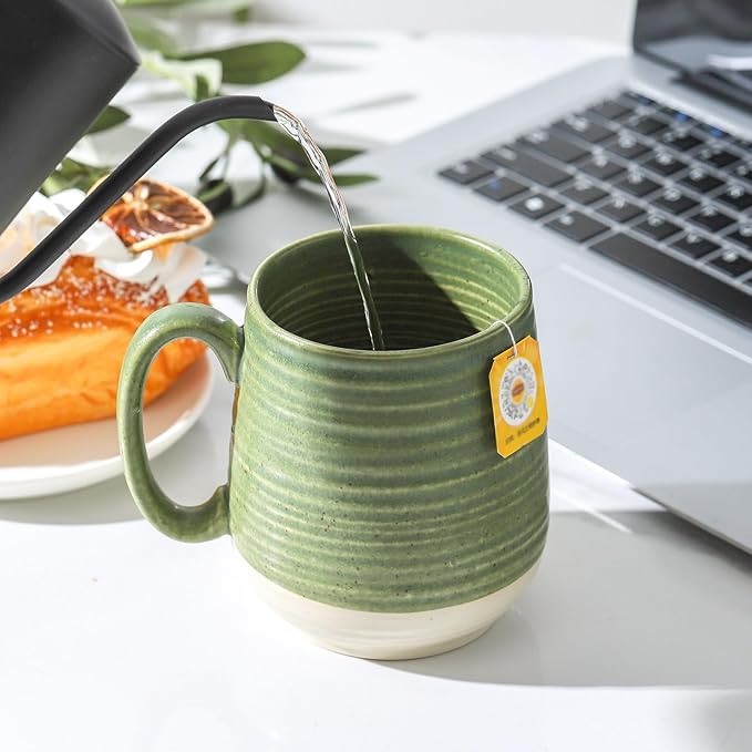 Hasense Ceramic Soup Cup With Handle, 20oz Large Coffee Cup for Home and Office, Perfect for Tea, Coffee, Latte, Dishwasher and Microwave Safe, 1 PCS(Green)