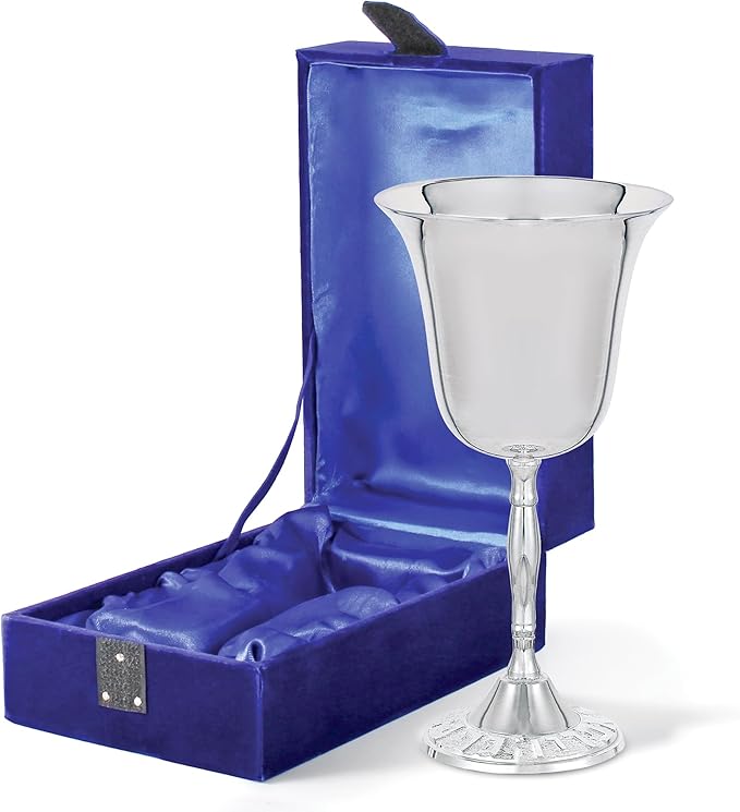 Zion Judaica Classic Silver Plated Kiddush Cup Wine Goblet in a Gift Box 6" High Polished Nickel Plated Stemmed Wine Cup for Passover Seder Shabbat Bar/Bat Mitzvah, Wedding Rosh Hashanah Judaica Gifts