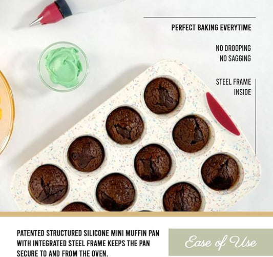 Trudeau Structured Silicone Muffin Pan, 12 Cup, Confetti/Fuschia