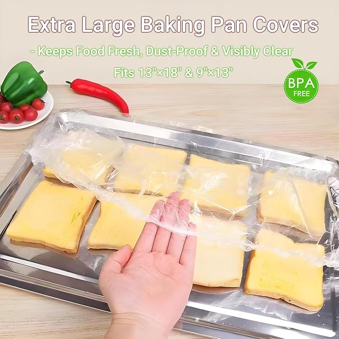 100 Pcs Extra Large Elastic Reusable Plastic Covers - 13x18 In for Half Sheet Pans & 10-19 In Bowls, BPA Free Transparent Lids for Dough Proofing, Meal Prep & BBQ