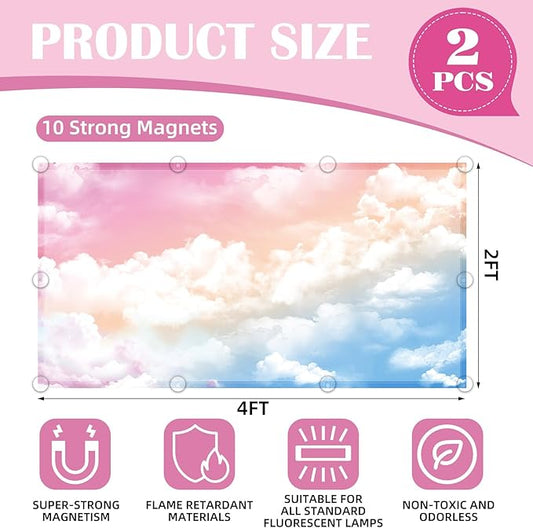 2 Pcs Fluorescent Light Covers - 4 x 2 Feet Covers for Ceiling Lights, Magnetic Light Filters for Classroom, Office, Hospitals, Home