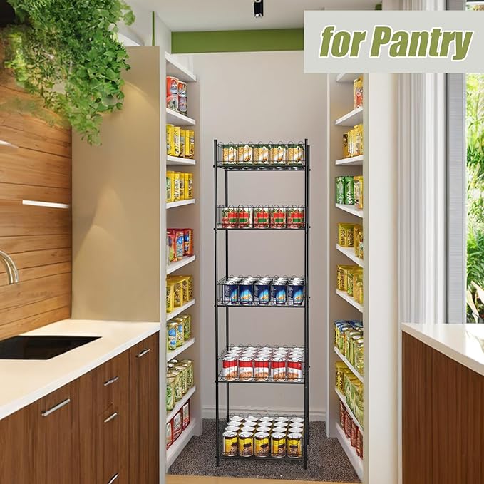 Vrisa 5 Tier Water Bottle Organizer Stand Fenced Freestanding Water Bottle Holder Metal Soft Drink Beverage Soda Can Storage Rack for Pantry, Kitchen, Home Party, Classroom