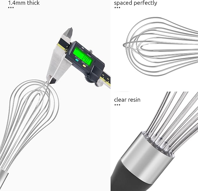 U-Taste Balloon Whisk for Cooking: 18/10 Stainless Steel Kitchen Wire Whisk, Medium Heavy Duty Egg Beater, Manual Baking Mixing Tool with 8 High Flex Wires for Stirring, Blending Sauce (Black)