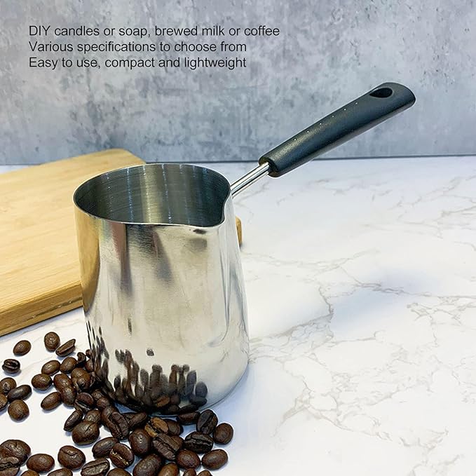 Turkish Coffee Pot, Milk Butter Warmer Pot Stainless Steel Coffee Pitcher Long Handle Coffeware Pitcher Turkish Coffee Maker Hot Chocolate Maker for Maple Syrup Sauce Heating (350ml)