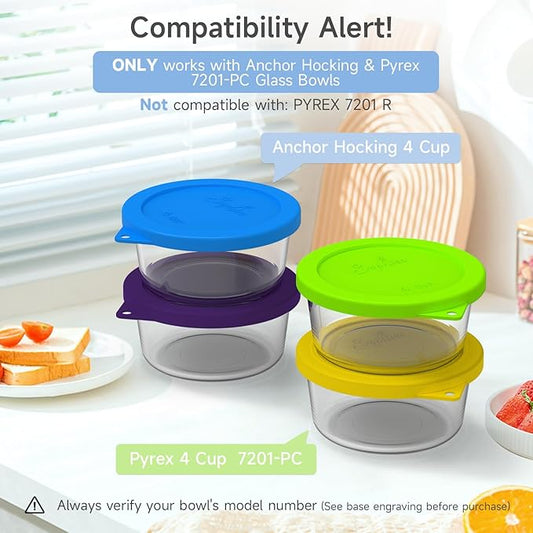 Sophico 4 Cup Round Silicone Storage Cover Lids Replacement for Anchor Hocking and Pyrex 7201-PC Glass Bowls (Container not Included) (Purple-Blue)