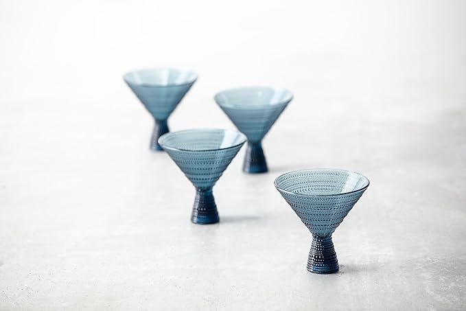 Fortessa Jupiter Beaded Hobnail Glass, 11.5 Ounce Martini (Set of 4), Cornflower Blue