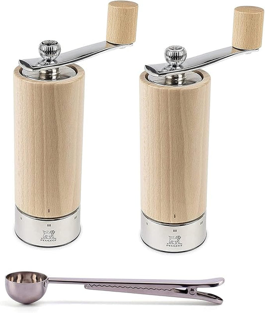 Peugeot Isen u'Select Salt & Pepper Mills Gift Set 18cm-7in, With Stainless Steel Spice Scoop & Clip (Natural)