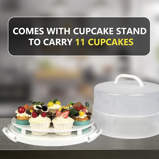 12 Inch Cake carrier Container with Lid and Handles Includes Insulated Bag for Safe Transportation of Buttercream Doesn't Melt Easy for Cakes, Pies and Cupcakes (Grey)
