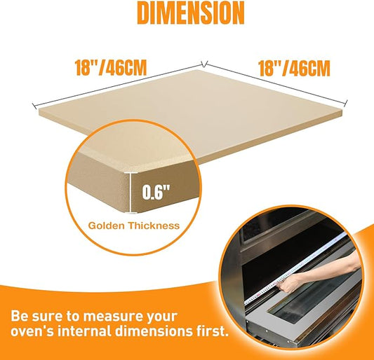 Extra Large Pizza Stone 18 Inch, Rectangular Pizza Grilling/Baking Stone 18" x 18", Industrial Commercial Oven Stone, Ideal for Grilling Baking Several Pizzas Bread - Includes Scaper