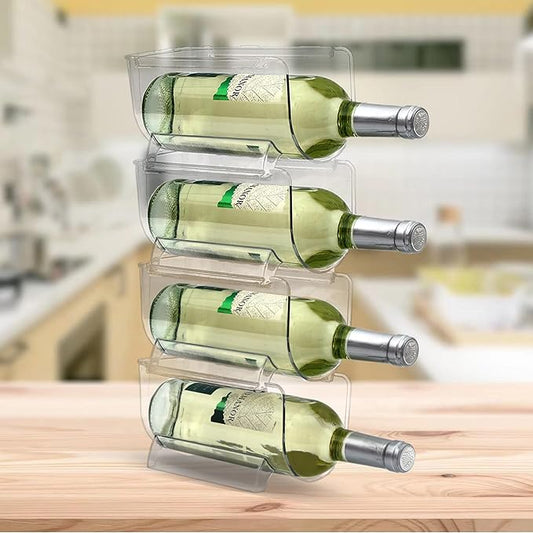 Set of 4 Refrigerator Wine Rack, Cabinet Water Bottles Storage Organizer, Stackable Wine Rack for Kitchen Countertop Save Space, 1-Bottle 4 Packs