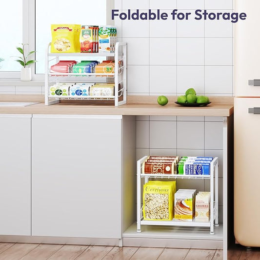 SWTYMIKI Can Organizer for Pantry - Stackable Rolling Snack Cart, Soda Can Organizer, Multi-Functional Shelf with Adjustable Wheels for Kitchen, Office, Living Room, White
