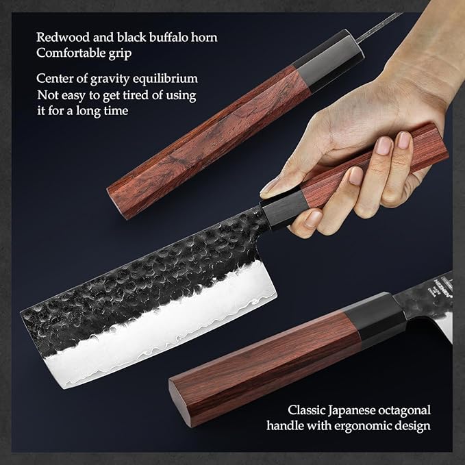 HEZHEN Kitchen Knife Set 4PCS, Clad Steel Chef Knife Nakiri Forged Steel Santoku, Wooden Octagonal Handle