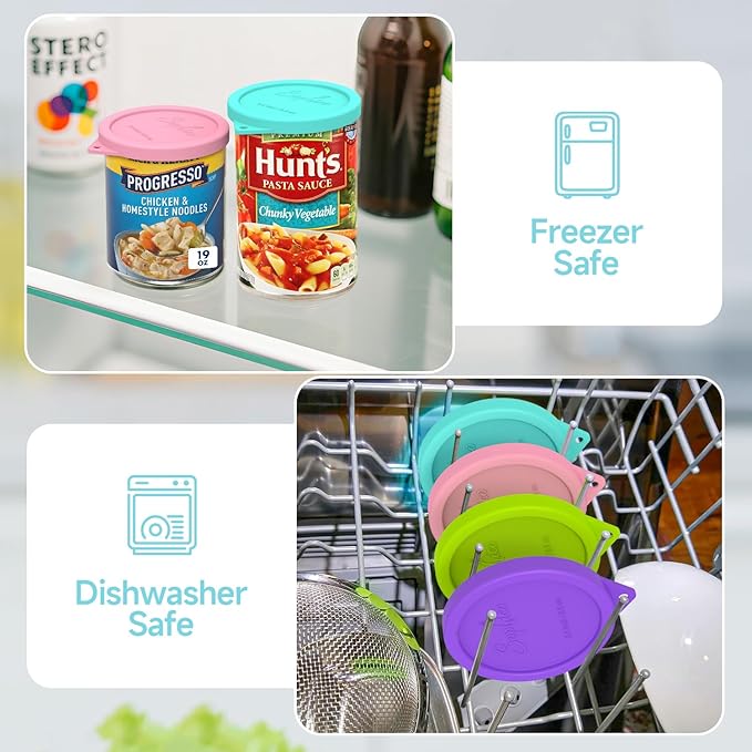 4PCs 3.4-inch Silicone Can Lids for Hunt's | Starkist | Kirkland | Progresso Can, Tight Seal Cover for Canned Good, Can Toppers, Reusable Food Saver Lid (Can NOT Included)
