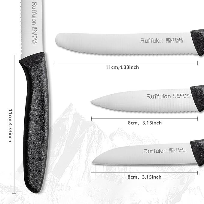 Vegetable and fruit knife set of six, high carbon stainless steel paring knife with ergonomic PP plastic handle, sharp, super sharp kitchen knife set.