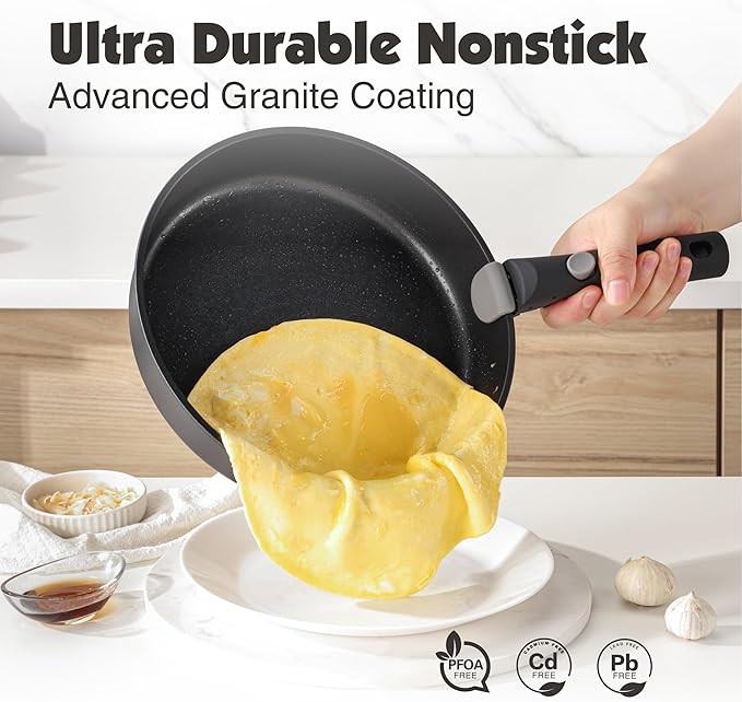 SENSARTE 24 Piece Pots and Pans Set, Nonstick Detachable Handle Cookware, Induction Kitchen Cookware Set with Removable Handle, Healthy Non Stick for RV, Dishwasher&Oven Safe (Black)