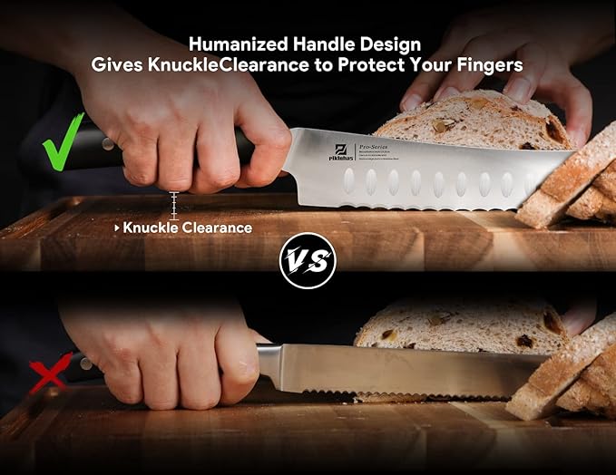 Resharpenable Bread Knife, 8 Inch Multifunction Serrated Knife, German HC Stainless Steel Bread Cutting Knife with Innovative Wavy Edge for Efficient Slicing, Razor Sharp for Homemade Bread