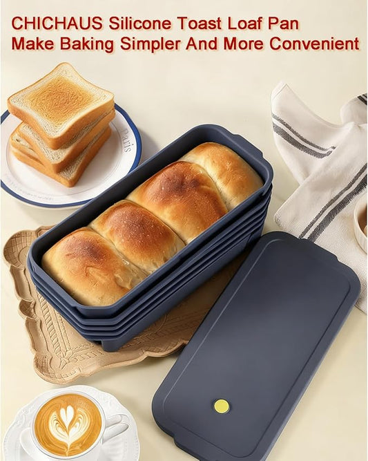 Large size foldable silicone bread loaf pan with lid,11x4.7 Inch easy to store non stick Bread Baking Pans,Sourdough Bread Pan with Baking Tool Supplies Kit for Homemade Bread, Cake