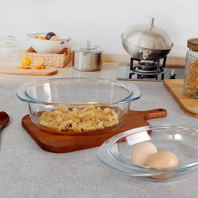 Mini Oval Glass Casserole Dish with Lid - Single Serving, Microwave & Oven Safe, Easy Grab Bakeware