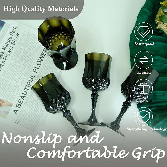 Plastic Wine Glasses,Plastic Goblets Vintage Style Cordial Drinking Glasses for Wedding Reception, Halloween Grand Event Party Supplies (48, Black)