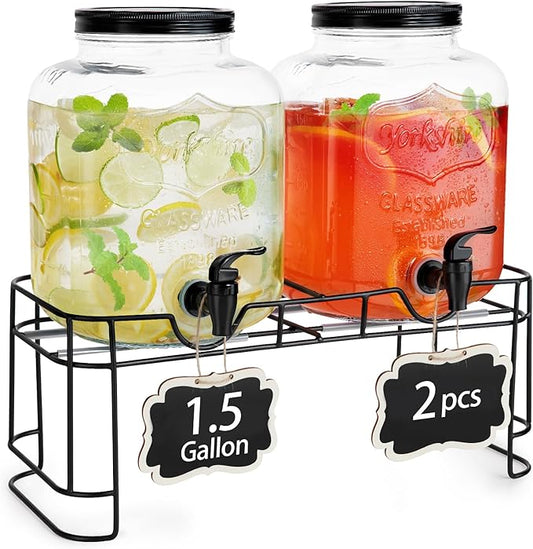 2 PCS 1.5 Gallon Drink dispenser For Parties, Beverage Dispenser With Stand, Large Water Drink Dispensers With Spigot for BBQ, Picnic, Party, Ideal for Lemonade,Juice, Tea, and Party Drinks