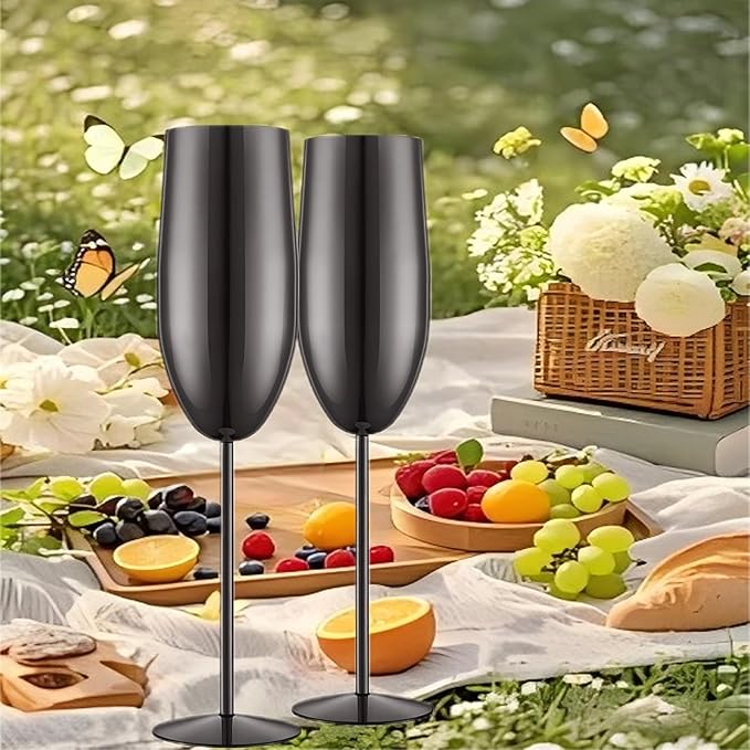 Champagne Glasses Set of 2 Stainless Steel Champagne Flutes Wedding Gifts for Bride 8.5 oz Unbreakable Champagne Glasses for Party Wedding Christmas Anniversary Brithday
