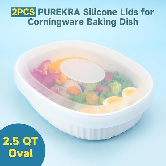 Silicone Lids for CorningWare 2-1/2-Quart Oval Casserole Dish, 2 Pack Reusable Covers for CorningWare Baking Dish (Dish not Included) Dishwasher & Microwave & Freezer Safe