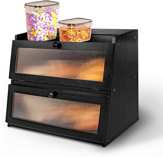 Pure Bamboo Bread Box, Roomy Bread Storage Container, Keeps Homemade Bread Fresh and soft, Easy to Assembly Breadbox for Kitchen Countertop