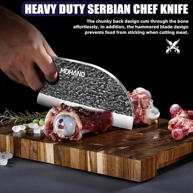 MDHAND Butcher Knife Set, 4PCS Hand Forged Butcher Chef Knife Set with Gift Box, Meat Cutting Knife for Kitchen, Bone Chopper Knives & Viking Knives for Home & Camping & Outdoor, BBQ Gift for Men
