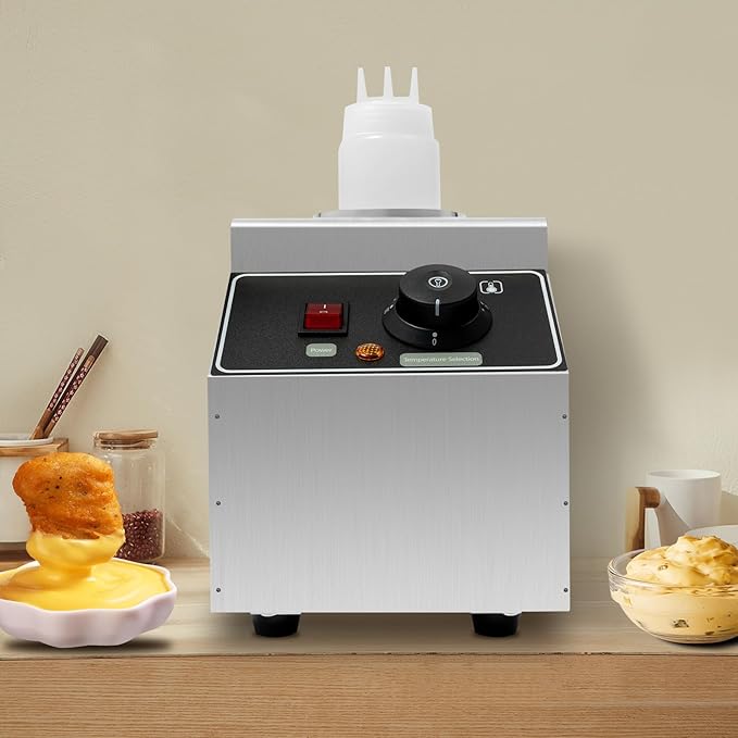 Electric Nacho Cheese Warmer Machine 1 Pot Commercial Hot Fudge Dispenser Stainless Steel Hot Chocolate Dispenser with 1 Sauce Squeeze Bottles for Cheese Caramel Jam Ketchup 80W (1 Pot)