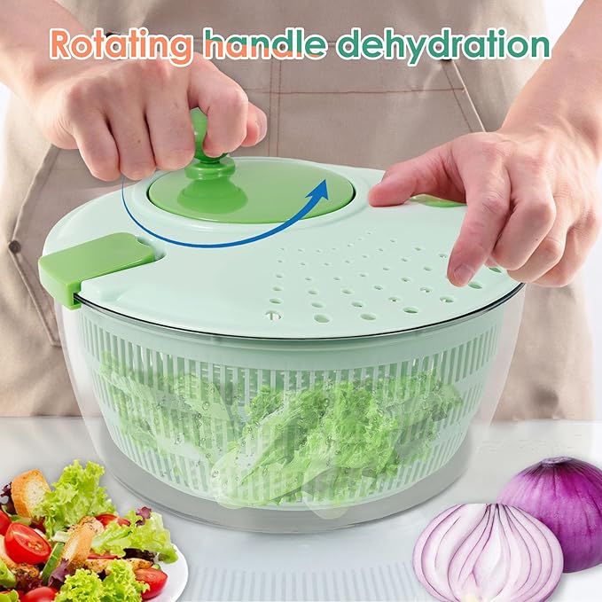 Salad Wash Spinner Bowl, 4000 ml Large Capacity, Vegetable Spinner and Dryer with 3 Blade Lettuce Dehydrator for Herb Berry Lettuce(1,green)