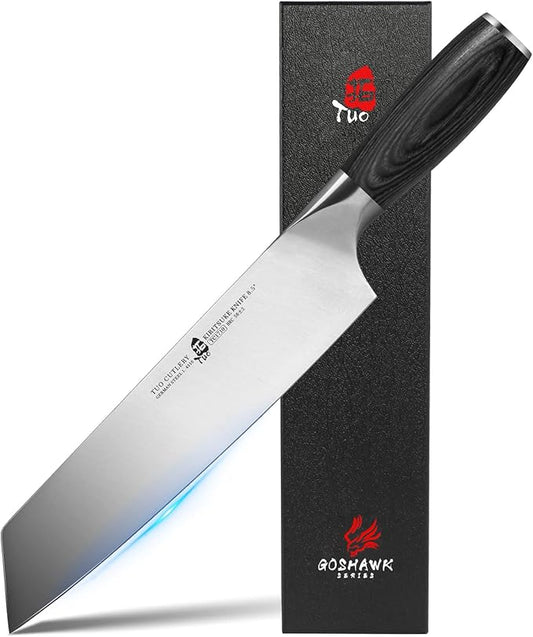 TUO Kiritsuke Knife, Japanese Chef Knife Vegetable Cleaver 8.5 inch, German HC Stainless Steel, Ergonomic Pakkawood Handle with Black Gift Box, Goshawk Series