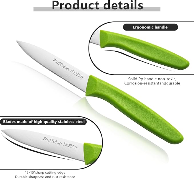 Paring Knife Fruit Knife Set (6 Pieces), Ultra Sharp Stainless Steel Vegetable and Fruit Knife with PP Plastic Ergonomic Handle for Cutting Fruits and Vegetables,Green