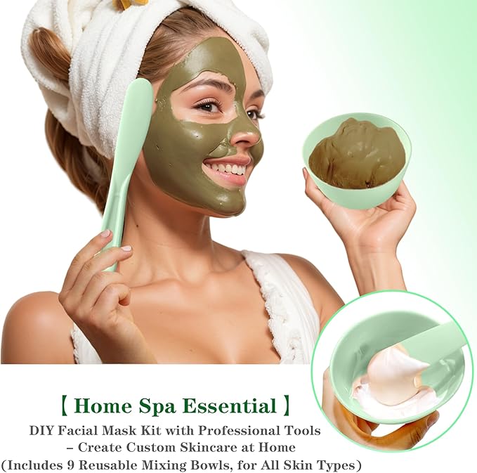 12Pcs Face Mask Mixing Bowl DIY Silicone Facial Mask Bowl for Home Salon Spa Face Skin Applicator Bowl with Stir Sticks, Black,White,Green