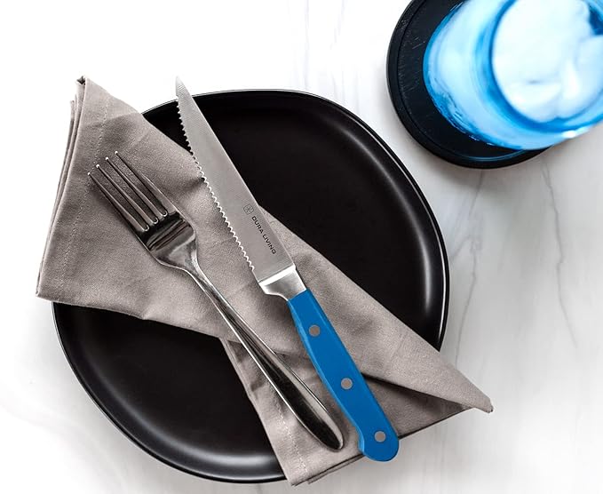 Premium 4-Piece Steak Knife Set – Sharp Serrated Blades, Forged High Carbon Stainless Steel, Full Tang, Ergonomic Handle, Royal Blue – Ideal for Dining & Entertaining