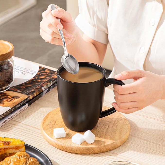 vancasso PLAYA Ceramic Coffee Mug Set of 6, 16 Oz Tea Cups with Handle for Latte, Tea, Cappuccino, Milk, Cocoa, Microwave&Dishwasher Safe, Black