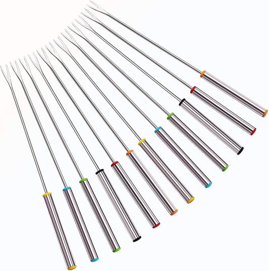 XATDOMESD 12 PCS Stainless Steel Fondue Forks, Heat Resistant Multicolor Coding Handle, 6 Colors x 2 Set, 9.5 Inch