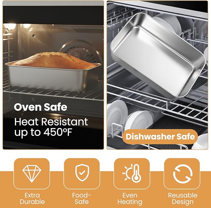 8 Pcs Loaf Pans Set, 9 x 6 Inch Stainless Steel Bread Baking Pan, Loaf Toast Baking Pans, Sandwich Bread Pan for Homemade Breads Meatloaf Cake, Oven & Dishwasher Safe