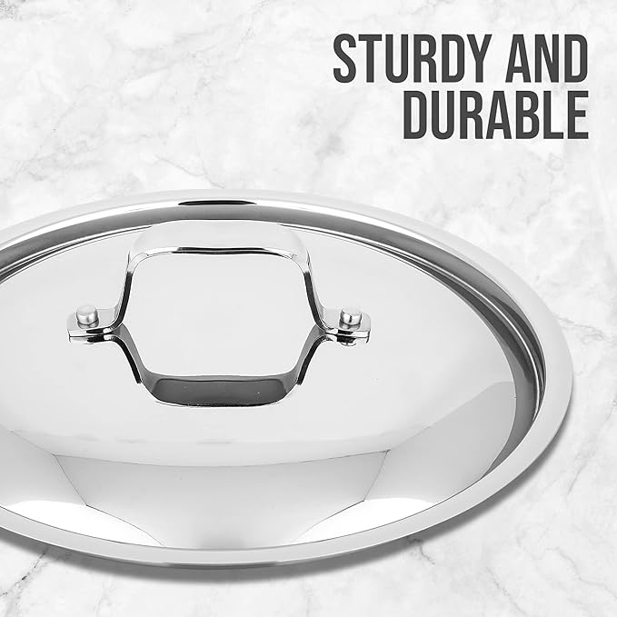 Nutrichef Stainless Steel Stockpot Lid - Sturdy and Durable Stain-Resistant Kitchen Cookware Saute Pan Stock Pot Lid w/ Handle - Works w/ Kitchenware Pots & Pans Set Model NCSSX45