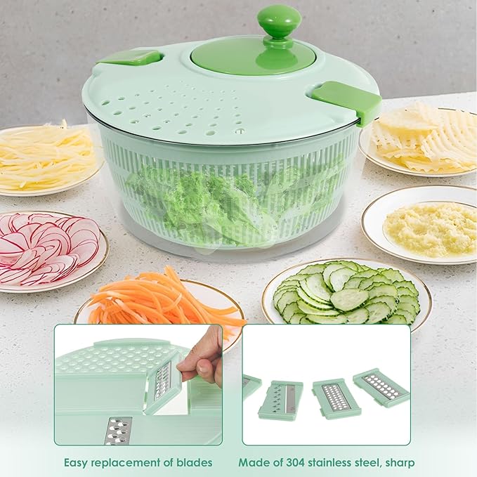 Salad Wash Spinner Bowl, 4000 ml Large Capacity, Vegetable Spinner and Dryer with 3 Blade Lettuce Dehydrator for Herb Berry Lettuce(1,green)