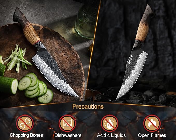 XINZUO 5.9 Inch Viking Knife With Ergonomic Wood Handle,Hand Forged High Carbon Steel Boning Knives For Kitchen Meat Cutting