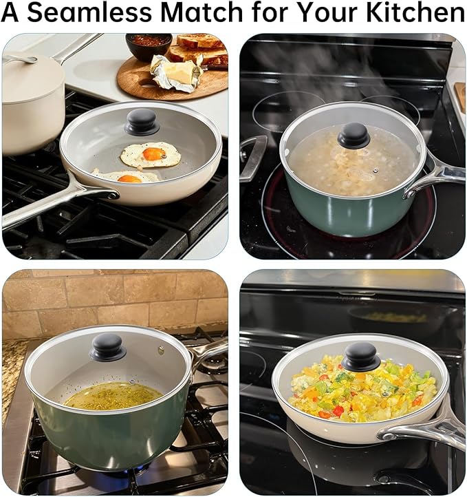 Tempered Glass Lid Compatible with Caraway Pans and Pots, 10.5" Pot Lid Replacement, Cooking Pot Lid Fit for Fry Pan, Dutch Oven and Stock Pot, with Easy to Grip Handle, Stainless Steel Rim, clear