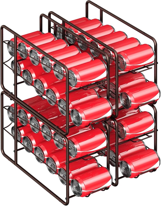 MOOACE Soda Can Organizer for for Pantry, Stackable Can Dispenser Canned Food Storage, Kitchen Cabinet Fridge Beverage Cans Holder, 4 Pack, Bronze