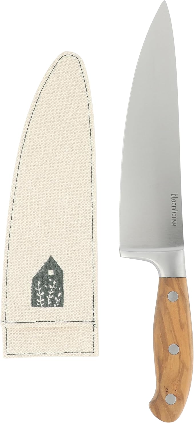 Bloomhouse 8 Inch German Steel Chef Knife W/Italian Olive Wood Forged Handle