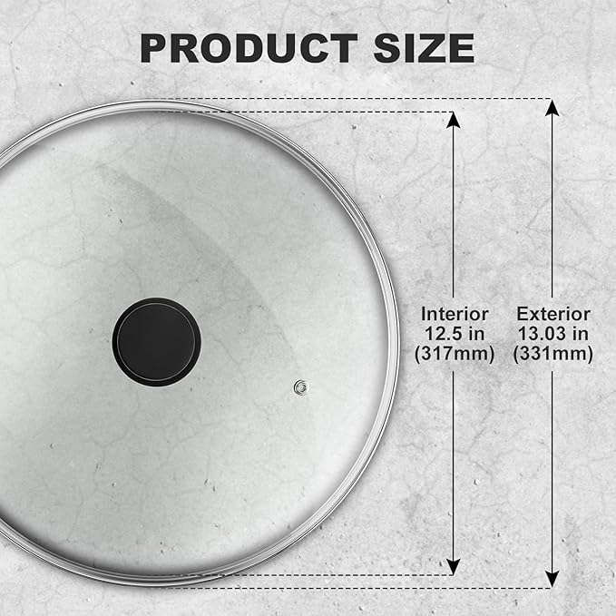 Wadaza Pan Lid 13 Inch - Tempered Glass Pot Lid - Oven Safe Replacement Glass Lid for Frying Pan Wok Pot Skillet