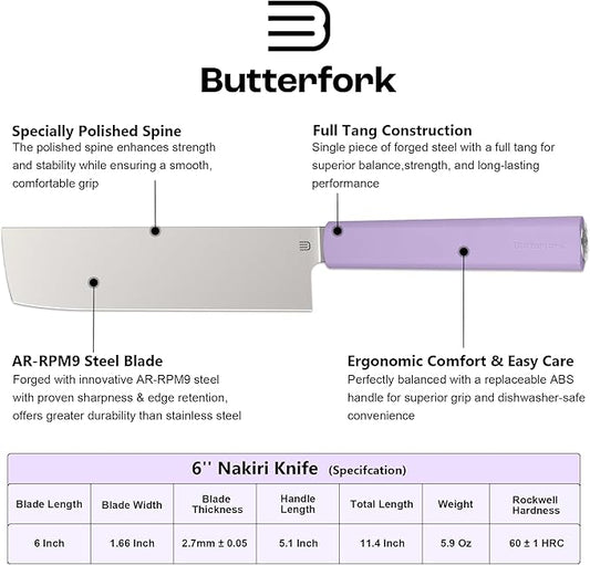 6 Inch Nakiri Knife, AR-RPM9 Steel & Replaceable Handle, Multipurpose Meat Cleaver Vegetable Chef Knife with Oak Sheath, Gift for Home Chefs