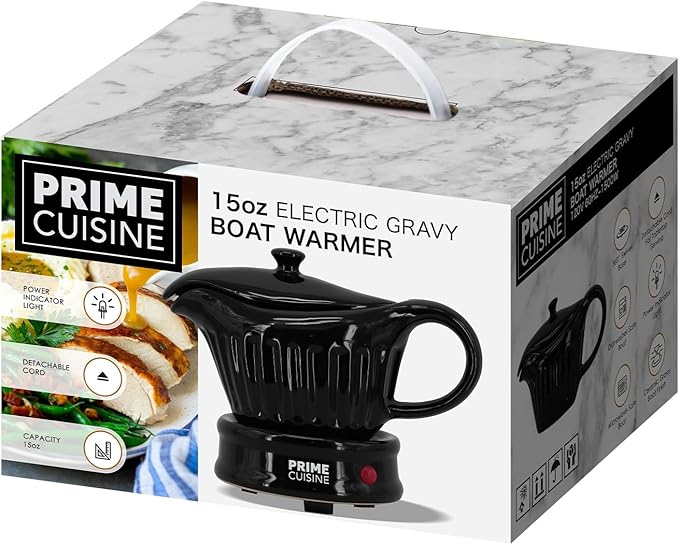 17oz Electric Gravy Boat Warmer, Ceramic Gravy Boat with Detachable Cord and Lid