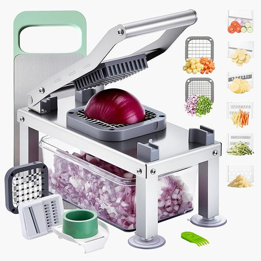 VEVOR Vegetable Chopper Mandoline Slicer, All-in-1 Food Veggie Cutter with 8 Stainless Steel Blades, Cheese Grater Onion Potato Salad Dicer with Container,Kitchen Gadgets&Essentials Home Appliances