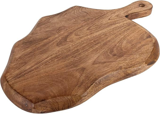 GoCraft Wooden Cutting Board with Handle | Mango Wood Leaf Shape | Chopping, Prep, Serve Board | Charcuterie Platter - 17" x 10.5"